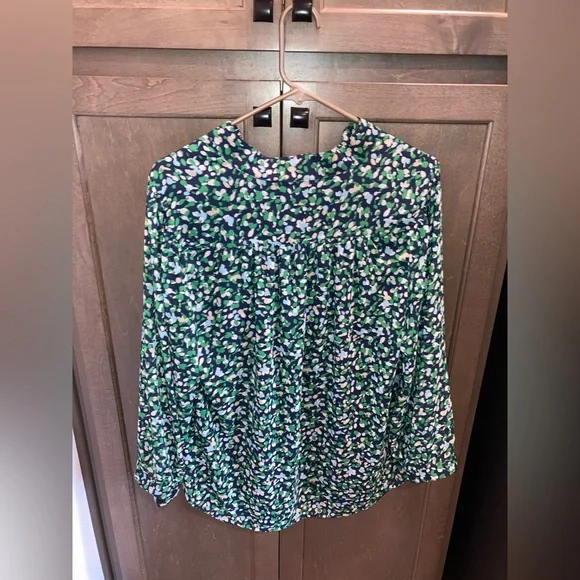 nwot women chicos green blue tan speckled long sleeve vneck dress blouse shirt 1 - Picture 3 of 5